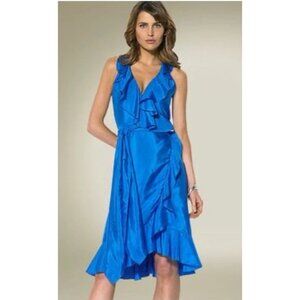 Lauren Ralph Lauren Silk Ruffle True Wrap Dress 20W Blue Flutter Lightweight NEW